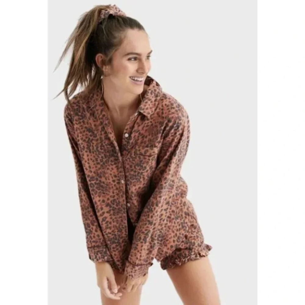 Aerie Leopard Print Button Up Shirt